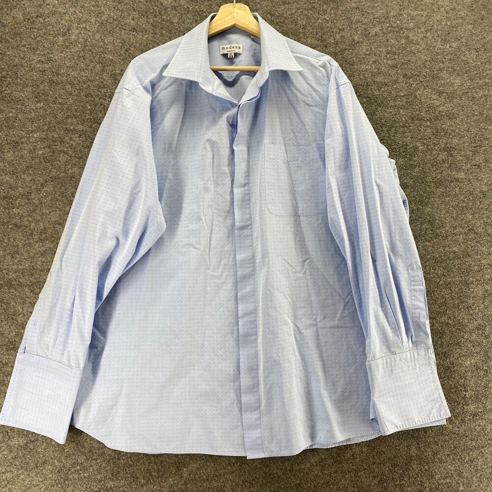 Modena Shirt Men 18 Blue Button Up Classic Fit Long Sleeve Collared Pockets